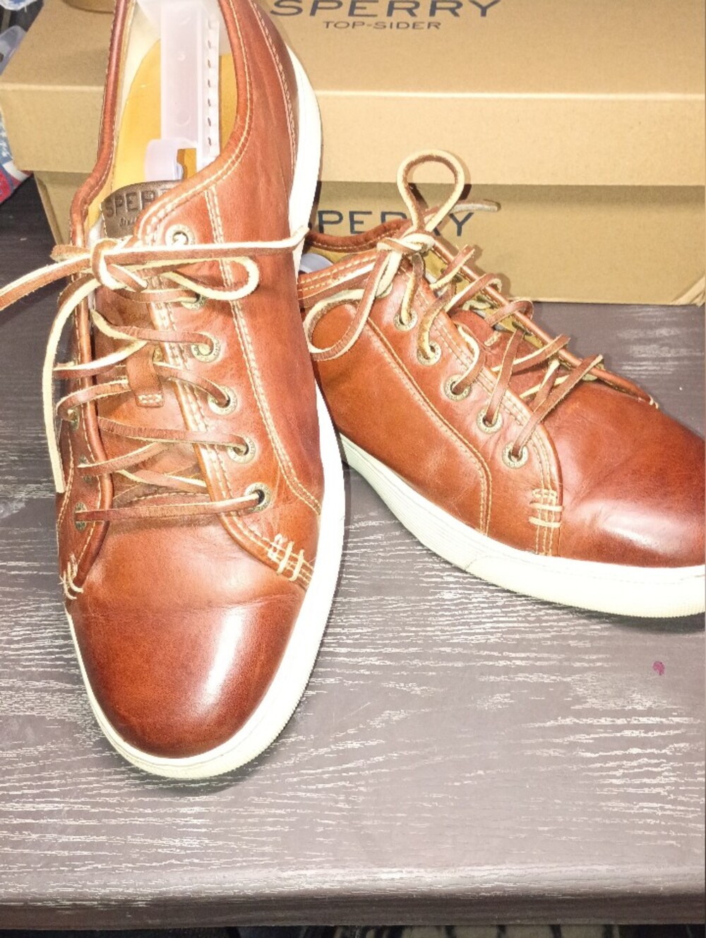 Sperry GOLD CUP Men's 10M Cognac Leather Lace-Up Boat Sneakers. Like NEW.